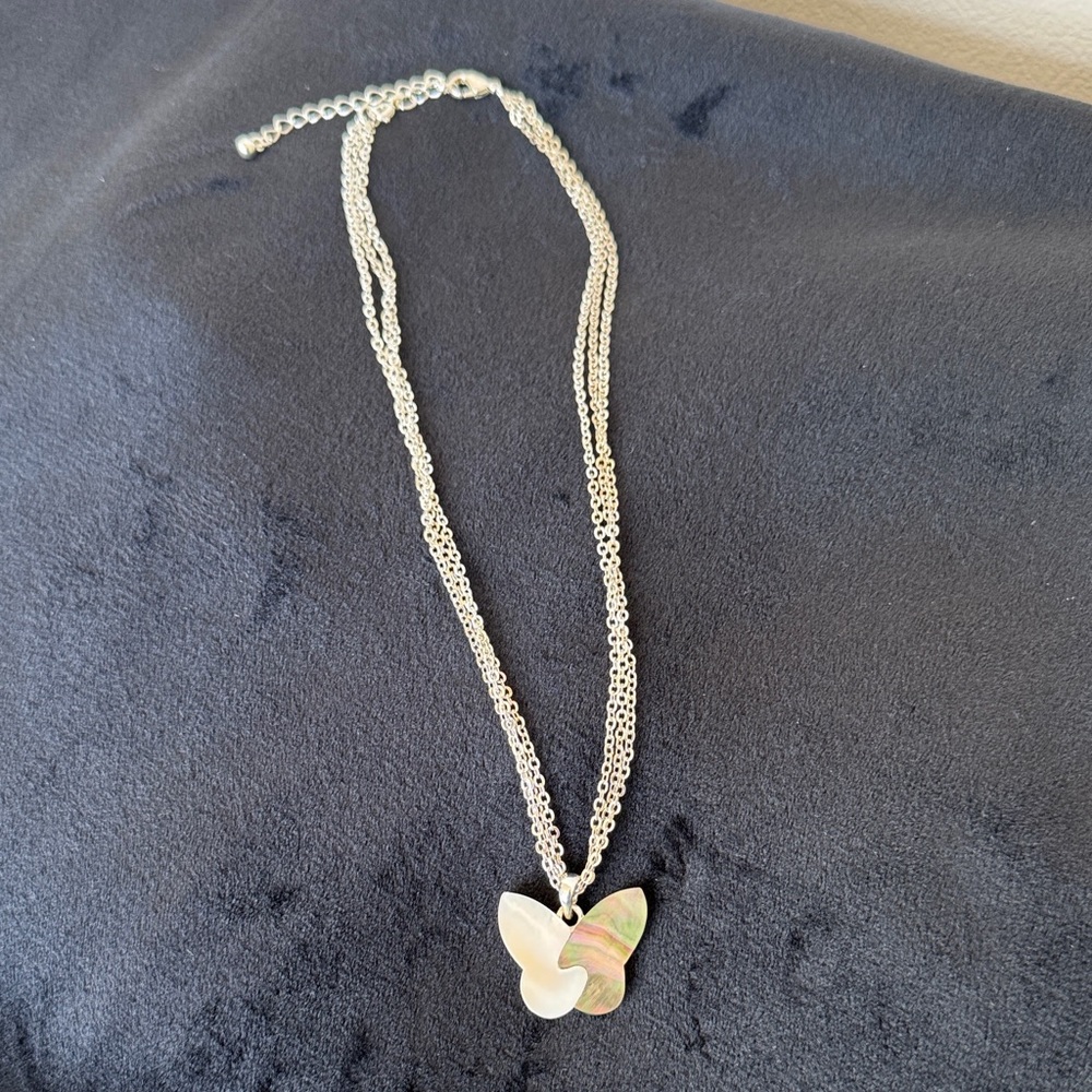 Avon Silver Butterfly Necklace with Iridescent mother of pearl